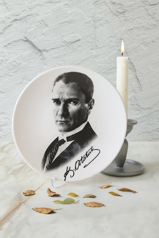 Keramika Atatürk Portre Hediyelik/dekoratif Tabak - 18241 Beyaz