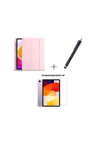 Xiaomi Redmi Pad Se Uyumlu Kalem Bölmeli Standlı Kılıf + Ekran Koruyucu + Kalem 3'lü Set Kılıf