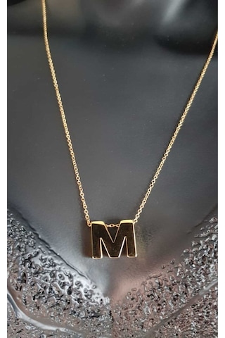 Vog Kişiye Özel Üç Boyutlu Çelik M Harf Sarı Renkdeniz Ve Havuz Suyuna Dayanıklı Paslanmaz Kolye Sarı