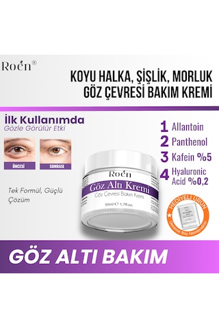 Roen Göz Altı Morluk Kremi Kafein %5 Hyaluronic Acid %0,2 Koyu Halka Şişlik ve Bakım Kremi 50 ML