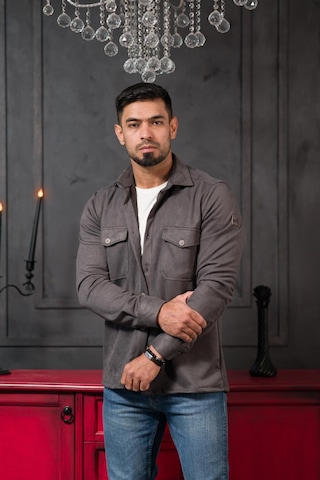 Advante Regular Fit Likralı Çift Cepli Pamuklu Astarsız Süet Gömlek Antrasit