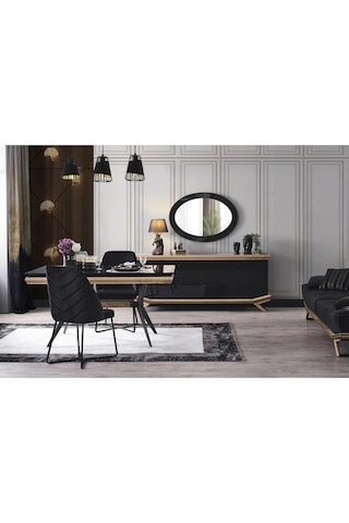 Okyanus Yemek Odası Takımı Yemek Masası + 4 Adet Sandalye Siyah