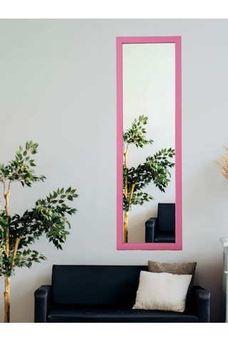 Pembe Ahşap Cerceve Duvar Aynaları 121x37 Cm Antre Hol Room C Pembe