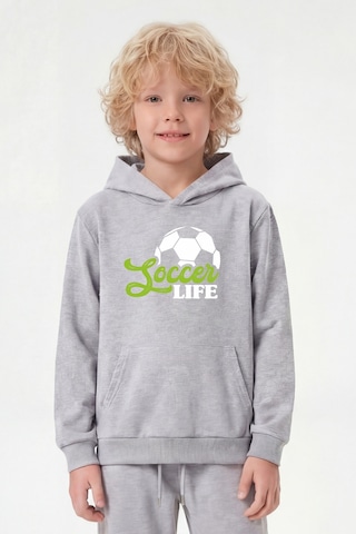 Panios Kids 3'lü Kanguru Cepli Kapüşon Detaylı Baskılı Erkek Çocuk 3 Parça Sweatshirt Füme - Siyah