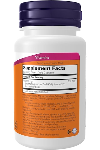 Now Foods Vitamin K2 Mk-7 300 Mcg Extra Strength Supports Bone Health 60 Veg Caps Aromasız