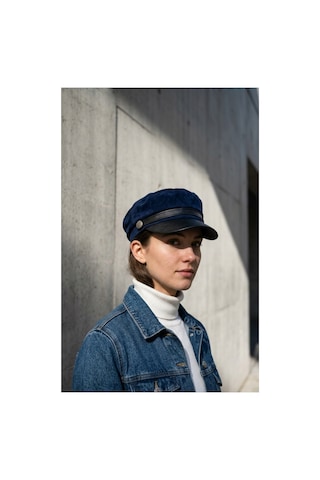 Emybox Kadın Süet Dokulu Deri Siperlikli Kaptan Şapka Vintage Kasket Şerit Detaylı Kışlık Ressam Şapkası Baker Boy Trend Aksesuar Saks Mavisi