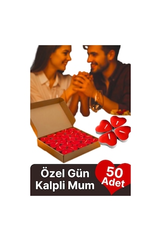 Özel Gün Sevgili Romantik 14 Şubat Dekoratif Süsleme Organizasyon Kırmızı Kalpli Tealight Mum 50adet Çok Renkli
