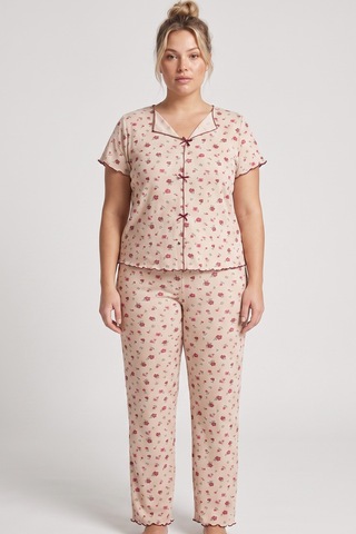 Siyah İnci Beden Fitilli Kaşkorse Örme Pijama Takım26120851 Ten