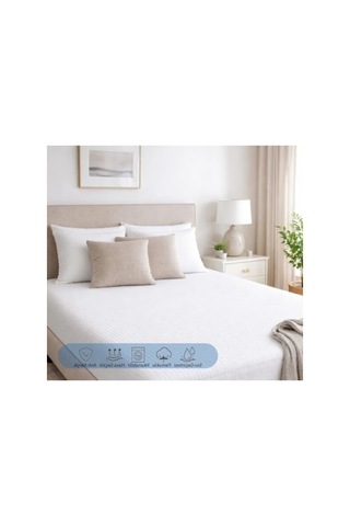 Sıvı Geçirmez Pamuklu Fitted Alez, Beyaz 160x200 Açık Indigo
