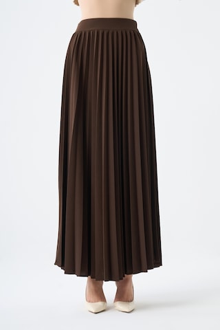 Basic Örme Pliseli Krep Kahve Etek 001