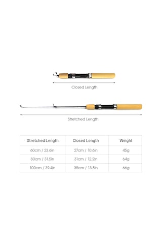 Neevoyu "kompakt Karbon Fiber Kışlık Olta Çubuğu - Kaymaz Ahşap Sap, Taşınabilir Ve Dayanıklı"