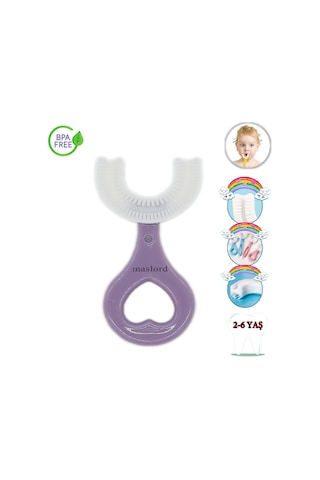 Mas Lord U Tipi Yeni Nesil Diş Fırçası - Mor - Kalp Model  2-6 Yaş