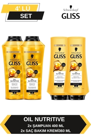 Gliss Oil Nutritive Şampuan 2 x 400 ML + Saç Kremi 2 x 360 ML