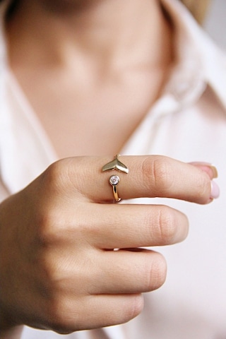 Balina Kuyruğu Motifli Gümüş Altın Kaplama Yüzük - Y011901