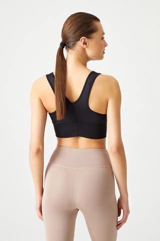 Los Ojos Siyah Hafif Destekli Kaplı Önü Büzgülü Crop Top Büstiyer Low Scoop Siyah