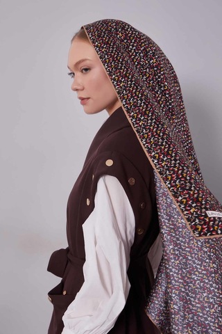 Levidor Mini Yazı Detayi Twill İpek Eşarp-0926 Siyah