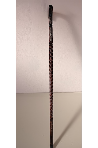 Ahşap Baston K-02 Gürgen Sedefli Ve Pirinç Tel İşlemeli