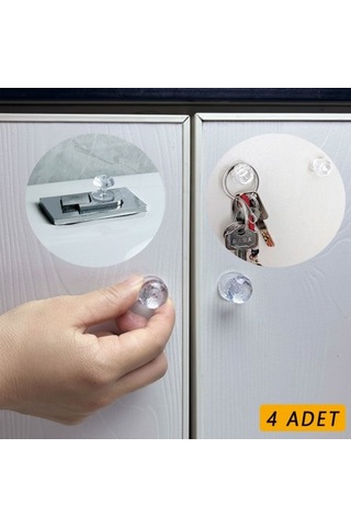 4 Adet Kristal Tasarımlı Çok Amaçlı Yapışkanlı Tutacak Buton Renkli