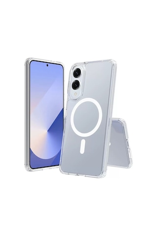 Effox Galaxy Uyumlu S25 Edge Kılıf M-safe Şarj Özellikli Şeffaf Sert Pc Effx Embos Kapak - Şef Şeffaf