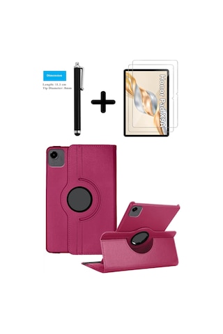Honor Pad X9a 11.5 Inç Kılıf Ekran Koruyucu Kalem Seti 360 Dönebilen Kapak Ön Arka Koruma Pembe