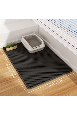 Honeybeeshop Ekstra Büyük Çift Katmanlı Kedi Kumu Matı Siyah 60x90 Eva Malzeme Sıçrama Önleyici Ve Sızdırmaz Tasarım