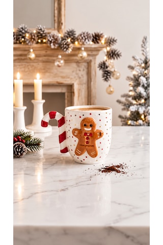 Kurabiye Adam Figürlü El Yapımı Seramik Mug 300 Ml 24k Altın Kahverengi - Altın