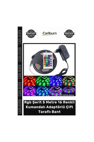 Özel Üretim İç Dış Mekan Silikonlu Rgb Şerit 5 Metre 16 Renkli Kumandalı Adaptörlü Çift Taraflı Bant