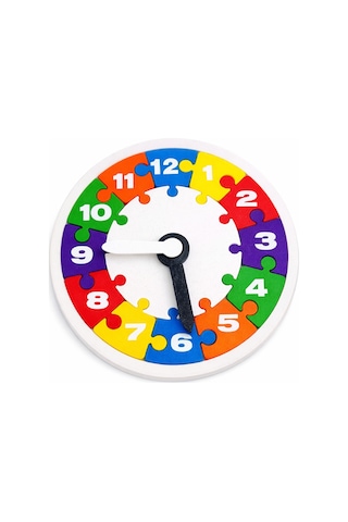 Çocuklar İçin İnteraktif Saat Öğrenme Seti - Renkli Sayılar Puzzle Saat - Dayanıklı Pla