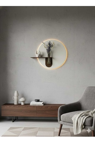 Orkide Ahşap Pilli Ledli İskandinav Tarzı Salon Duvar Rafı Modern Çiçeklik 40 X 75 Cm Paris Grisi - Ahşap Ceviz