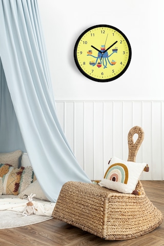 Gemileri Tutan Ahtapot Çocuk Odası Duvar Saati - 30cm - Önü Camlı Siyah Kasa - Sessiz Mekanizma-jh1165 Siyah