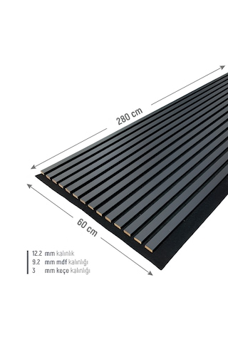 Akustik Ahşap Duvar Paneli Lambiri Antrasit 60 280 Cm