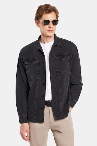 Tudors Erkek Relax Fit Rahat Kesim Denim Çıtçıtlı Uzun Kol Kot Ceket Siyah Gömlek-34847 Siyah