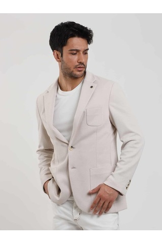 Dufy Krem Erkek Slim Fit Düz Mono Yaka Casual Ceket - 104445-krem Krem