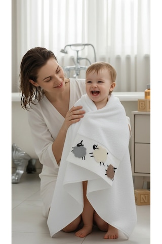 %100 Pamuk Premium Çocuk Banyo Havlusu Açık Beyaz