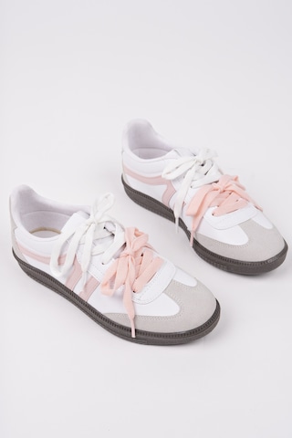 Muggo Retro Çift Bağcıklı Günlük Kadın Sneaker Spor Ayakkabı Pudra