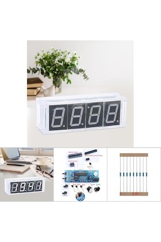 4 Haneli Dıy Dijital Led Saat Kiti - Işık Ve Sıcaklık Kontrolü Şeffaf