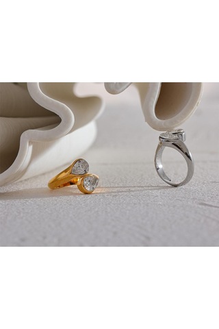 Altın Eetit Lüks Parlak Aaa Kübik Zirkonya Paslanmaz Çelik Geometrik Yüzük Yüksek Kaliteli Dokulu Takı Aksesuarları Kadınlar İçin Hediye Altın