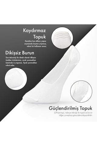 Saf Bambu Erkek Babet Çorap Dikişsiz Görünmez Kaydırmaz Topuk Silikonlu Premium Hediye Kutulu Beyaz