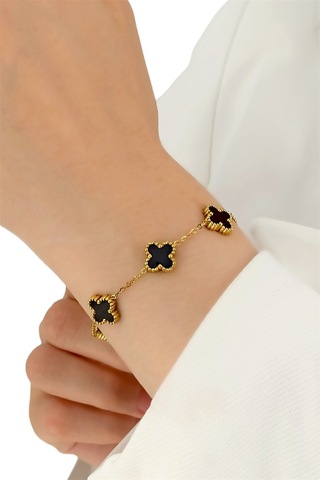 Çlk Accessories Çelik Sedefli Yonca Bileklik Siyah