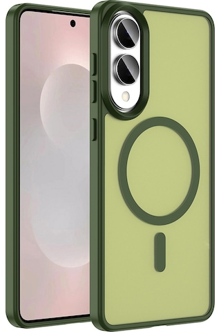 Galaxy Uyumlu S25 Edge Kılıf M-safe Şarj Özellikli Mat Arka Yüzey Mkst Sio Kapak - Koyu Yeşil Yeşil