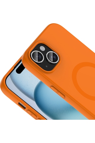 Apple iPhone Uyumlu 15 Kılıf M-safe Şarj Özellikli Zore Aris Silikon Kapak - Turuncu
