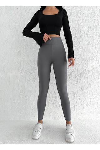 Kadın Içi Polarlı Fitilli Yüksek Bel Toparlayıcı Tayt Gri