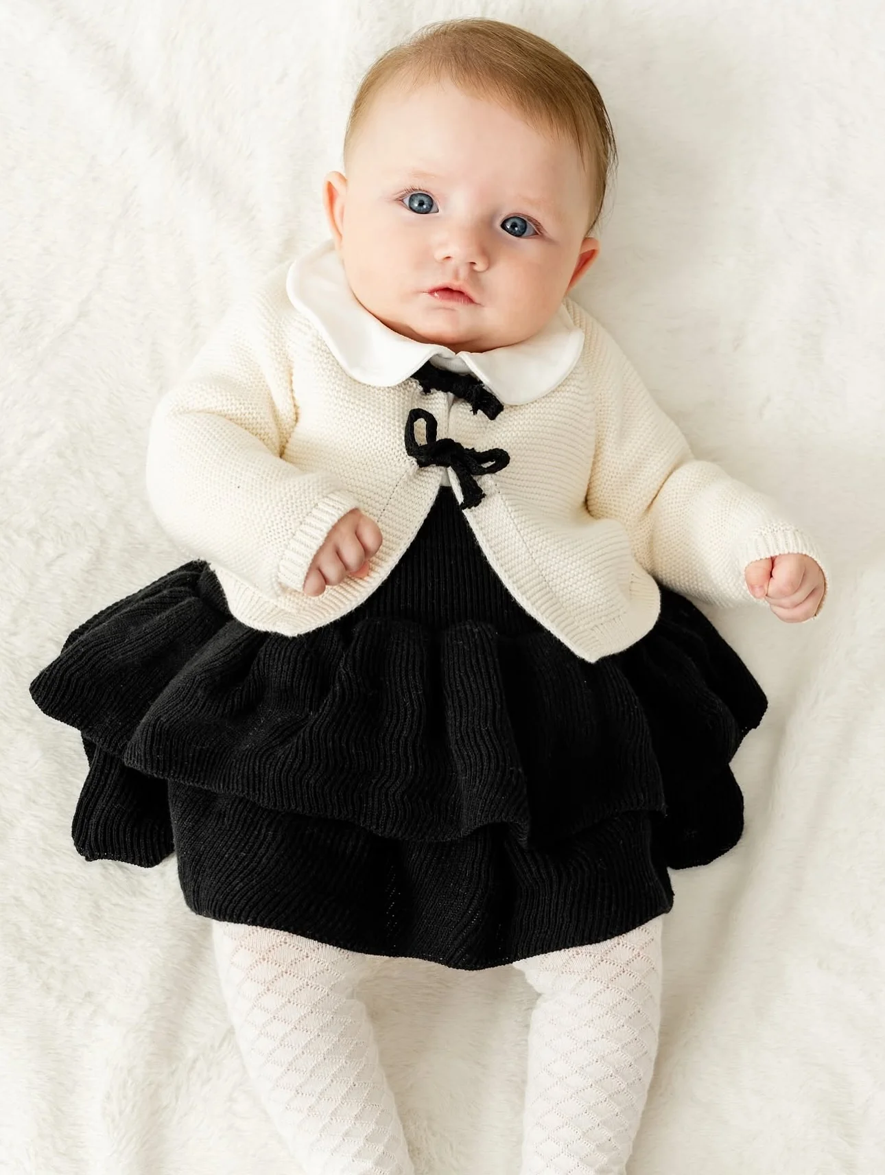 Momercy Adorable Kız Bebek Triko Hırka Body Ve Etek - Siyah Ekru - Siyah