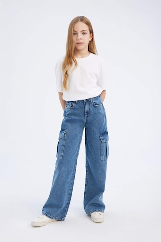 DeFacto Kız Çocuk Wide Leg Kargo Geniş Bol Paça Pamuklu Jean Pantolon D7091A825SMNM28 Mavi