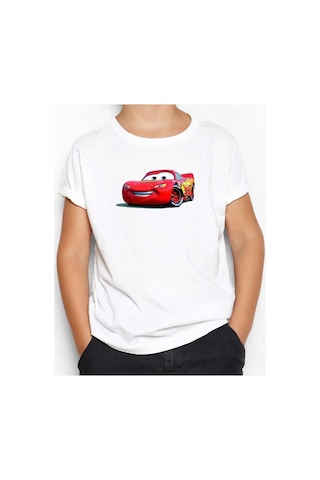 Zepplin Giyim Şimşek McQueen Cars Beyaz Çocuk Tişört Beyaz