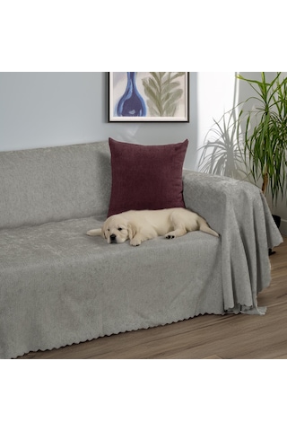 Jakarlı Şönil Koltuk Örtüsü Çekyat Örtüsü Koltuk Şalı 175x350 Kaymaz Gümüş Gümüş