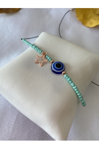 Nazar Boncuklu Yıldız Figürlü Yeşil Halhal Ipli Çok Renkli