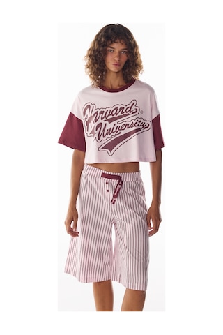 Penti Pembe Harvard Graffiti Desenli Kısa Kollu Şort Pijama Takımı Pk24
