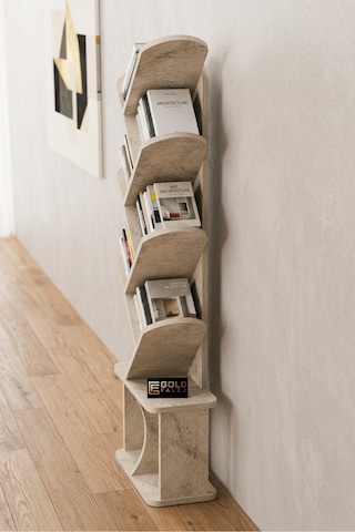 Kitaplık Modern Dekoratif Kitap Rafı Çok Katlı Kitap Standı Ofis Organizer Yaprak 7062 Ttaverten Ekru