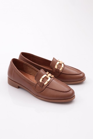 Dgn 1851 Kadin Metal Aksesuarli Loafer Ayakkabi Ceviz